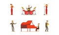 Classical Musicians and Singers Characters Collection, Artists Playing Musical Instruments and Singing Cartoon Vector