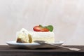 Classical New York cheesecake with slice cut out and dessert spoon Royalty Free Stock Photo