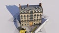 Classical Parisian building on top of blueprints