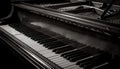 Classical pianist plays majestic grand piano with selective focus foreground generated by AI