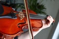 Classical player hands. Details of violin playing