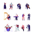 Classical and Popular Music Artists Set. Symphony Orchestra Players, Conductor and Rock Musicians Royalty Free Stock Photo