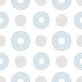 Classical realistic seamless pattern with round grey and blue pearls on the white background