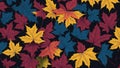 Classical red, blue and yellow maple leaves with dark background Generative AI Royalty Free Stock Photo