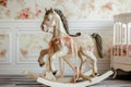 classical rocking horse with ribbons in a nursery Royalty Free Stock Photo