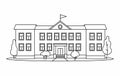 Classical school building with columns for kids or pupil drawn with contour black lines on white background Royalty Free Stock Photo