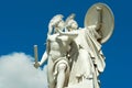 Classical sculptures in Berlin - Athena protects the young hero. Carrara marble sculpture by Gustav Blaeser 1854,