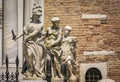 Classical sculptures at the Porta Magna main gate of the Venetian Arsenal, Venice, Italy. Royalty Free Stock Photo