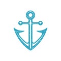Classical ship anchor angled sharp edges nautical symbol blue grunge texture vector illustration