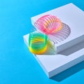 Classical slinky spring toy walking down the strairs. Royalty Free Stock Photo