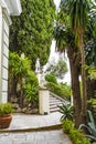 Classical statues at the Achillion Palace on the island of Corfu. Royalty Free Stock Photo