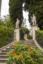 Classical statues at the Achillion Palace on the island of Corfu. Royalty Free Stock Photo