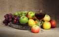 Classical still-life with fruit and glass of wine Royalty Free Stock Photo