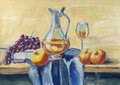 Classical still life with fruit and wine