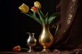 Classical still life. A table with in an old messing vase and tulips Royalty Free Stock Photo