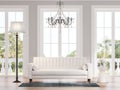 Classical style living room with blurry nature background 3d render Royalty Free Stock Photo