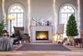 Classical style living room decorate with christmas tree 3d render