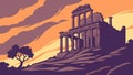 Classical temple ruins at sunset, majestic historical site. vector design Generative AI Royalty Free Stock Photo