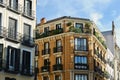 Classical vintage facades of different bright colours downtown Madrid, Chueca district, Spain Royalty Free Stock Photo