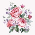 Classical vintage floral greeting card, watercolor