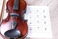 Classical violin with music sheet book Royalty Free Stock Photo