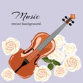 Classical violin with white roses. Musical background Royalty Free Stock Photo