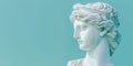 White Marble Bust Of Woman. Antique Greece Sculpture On Teal Minimalist Background. AI Generated