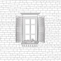 Classical window over Shabby brick wall background Royalty Free Stock Photo