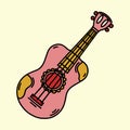 Classical wooden guitar vector icon. Hand drawn illustration isolated on white background. Vintage musical instrument with strings Royalty Free Stock Photo