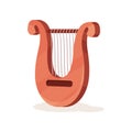 Classical wooden lyre with metal strings. Stringed musical instrument. Small U-shaped harp. Flat vector icon
