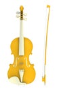 Classical yellow violin with bow isolated on white background, String instrument