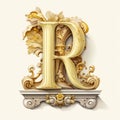 Classicism Letter R Clipart: Rich Ornate Ornaments In Hyperrealistic Style