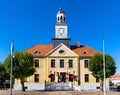 Classicist Ratusz town hall palace at Rynek main market square in historic old town quarter of Trzebiatow in Poland