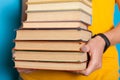 Classics collection, book stack, pile. Bookshelf education concept