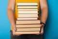 Classics collection, book stack, pile. Bookshelf education concept Royalty Free Stock Photo