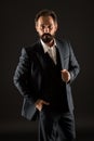 Classics eternal value. Bearded man with formal look. Businessman black background. Mature man in tuxedo suit. Classic Royalty Free Stock Photo