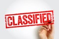 CLASSIFIED stamp held by a hand, showing a bold textured secrecy mark suitable for restricted files, confidential documents, and Royalty Free Stock Photo