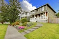 Classis american house with flower bed