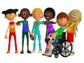 Classmates, friends with a disabled boy Royalty Free Stock Photo