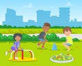 Classmates on Swing, Pupils Recreation Vector Royalty Free Stock Photo