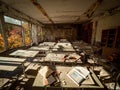 Classroom in the abandoned school in Pripyat. Chernobyl Exclusion Zone. Ukraine. Royalty Free Stock Photo
