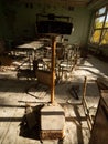 Classroom in the abandoned school in Pripyat. Chernobyl Exclusion Zone. Ukraine. Royalty Free Stock Photo