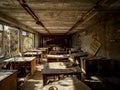 Classroom in the abandoned school in Pripyat. Chernobyl Exclusion Zone. Ukraine. Royalty Free Stock Photo