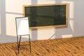 A classroom with a blackboard in the front of the room, 3d rendering Royalty Free Stock Photo