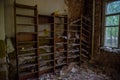 Classroom with bookshelves the kindergarten at the abandoned village Kopachi near Chernobyl Royalty Free Stock Photo