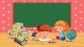 Classroom with boy and girl reading book Royalty Free Stock Photo