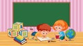Classroom with boy and girl reading book Royalty Free Stock Photo