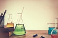 Classroom desk of chemistry teaching general view Royalty Free Stock Photo