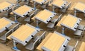 Classroom desks against the background of parquet. Royalty Free Stock Photo