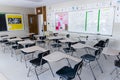 Classroom desks are empty due to coronavirus COVID-19 lockdown Royalty Free Stock Photo